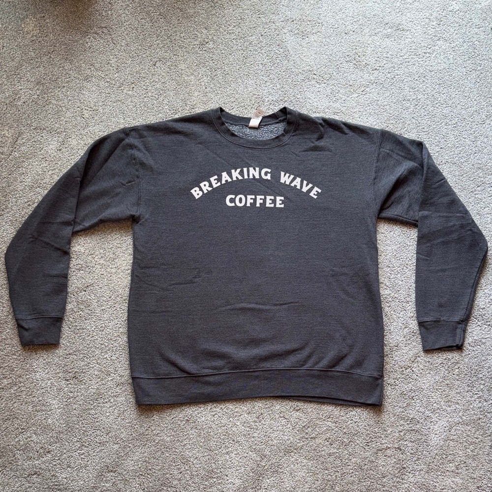 “Breaking Wave Coffee” Tultex Dark Gray Crewneck Sweatshirt, Unisex Medium